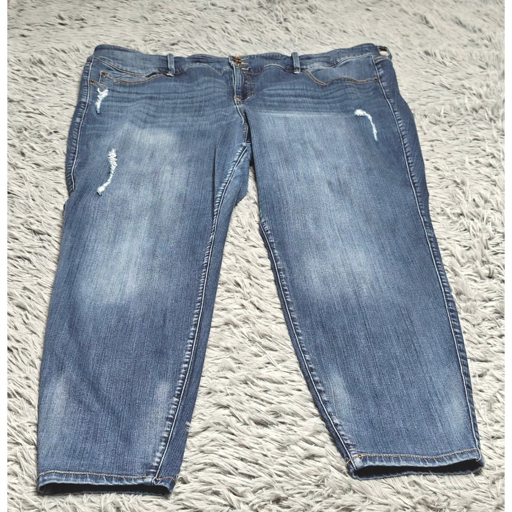 Torrid Premium Skinny Jeans Womens Size 24R Blue Denim Distressed Holes Ankle